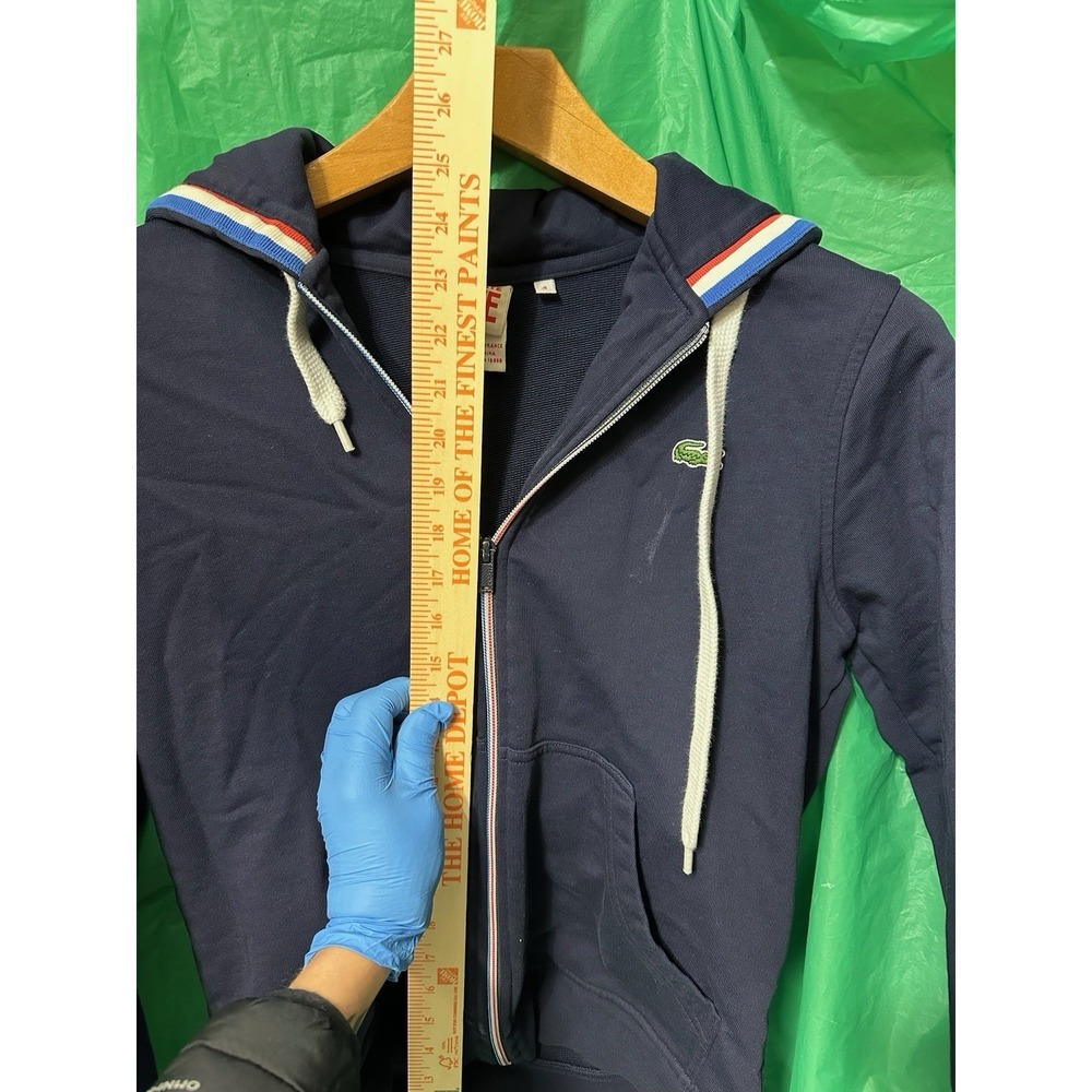 Lacoste LIVE Navy Full Zip Hoodie Crocodile Logo Drawstring Size 4 - Picture 8 of 9